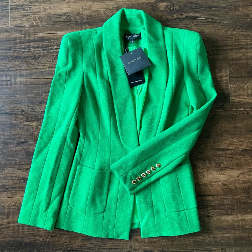 SERGIO HUDSON Stretch-wool crepe Bottega Green blazer and Skirt Suit Set - Picture 4 of 12